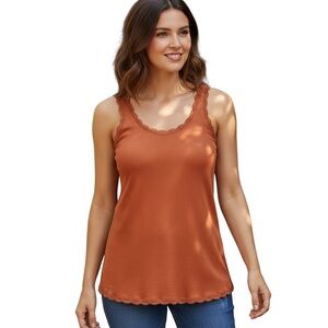 American Eagle Outfitters Orange Sleeveless Top with lace Tank top Large 2313